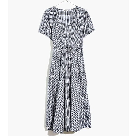 Madewell: Embroidered Gingham Faux-Wrap Tie-Waist Midi Dress (NWOT) - Picture 8 of 8